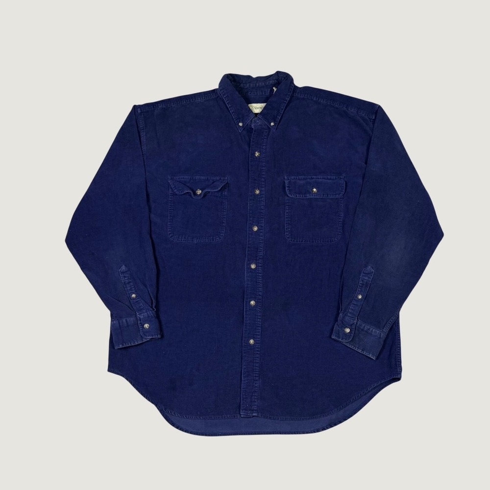 St Johns Bay Mens XL Corduroy Button Down Shirt Navy Blue Long Sleeve Cotton